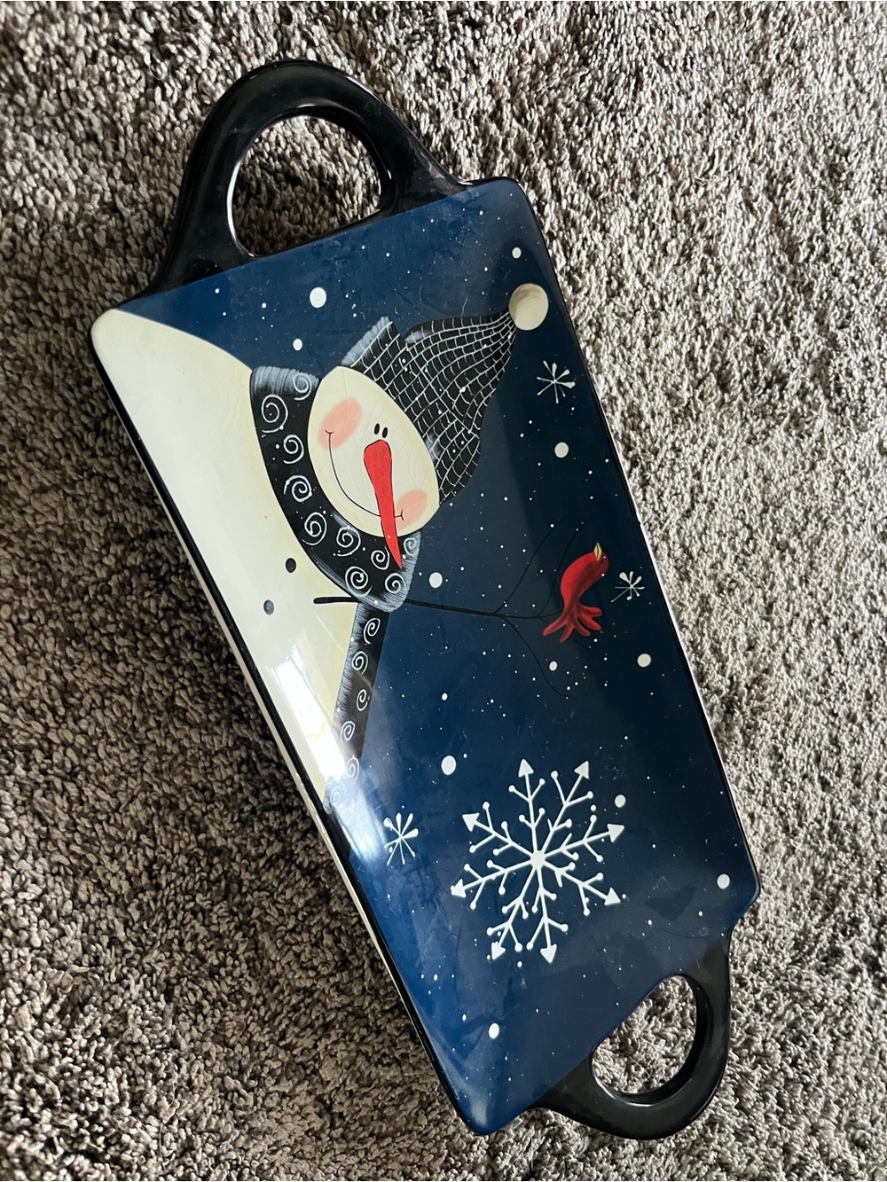 Hand-Painted Blue Snowman Serving Platter